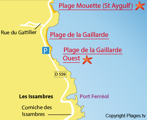 Plan de la plage de la Gaillarde Ouest Les Issambres Var