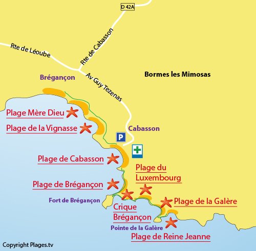 Plan de la plage de la Galère à Bormes les Mimosas