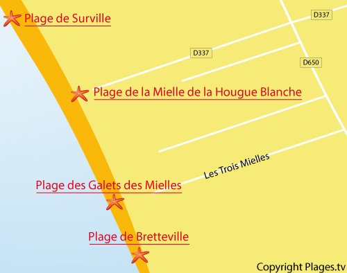 Carte de la plage des Galets des Mielles - Glatigny