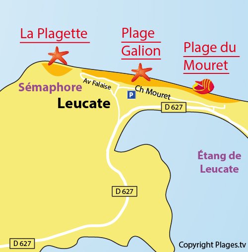 Map of Galion Beach in Leucate