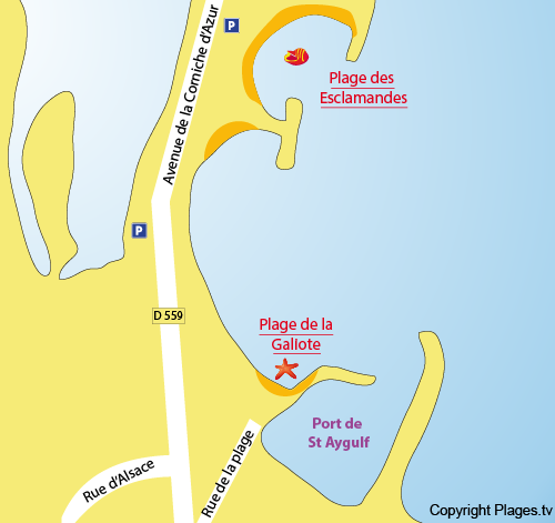 Map of the Galiote Beach in Saint Aygulf