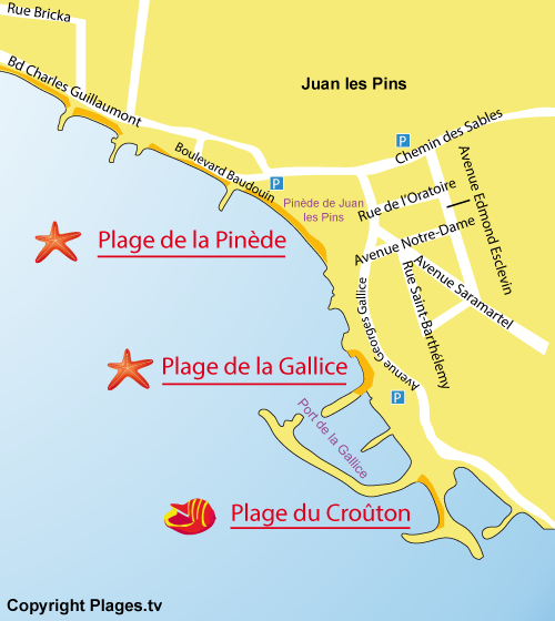 Karte des Strandes von Gallice in Juan les Pins