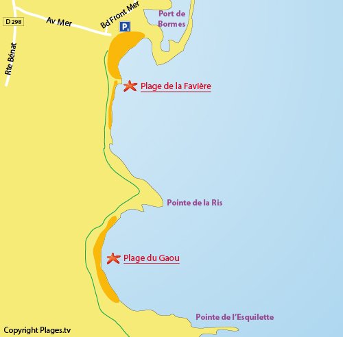 Map of the Gaou Beach in Bormes les Mimosas