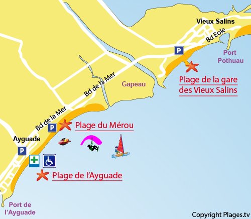 Map of Gare des Vieux Salins Beach in Hyères