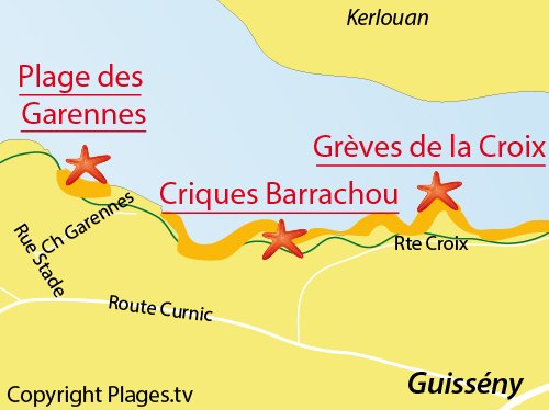 Carte de la plage des Garennes à Guissény