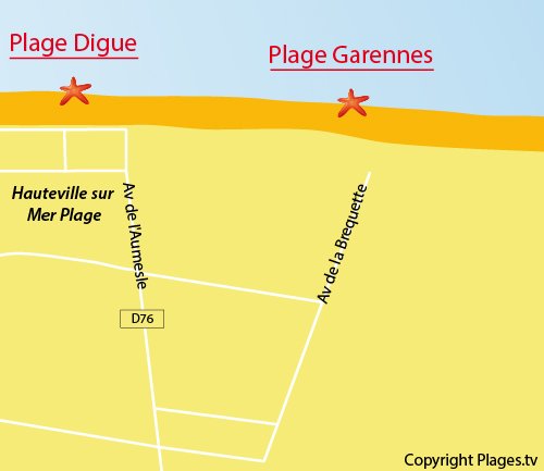 Carte de la plage des Garennes à Hauteville sur Mer