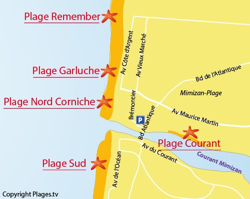 Carte de la plage de Garluche à Mimizan