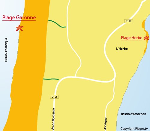 Plan de la plage de la Garonne au Cap Ferret