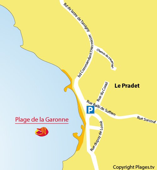 Map of Garonne Beach in Pradet