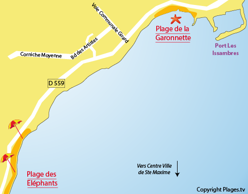 Map of Garonnette Beach in Sainte Maxime