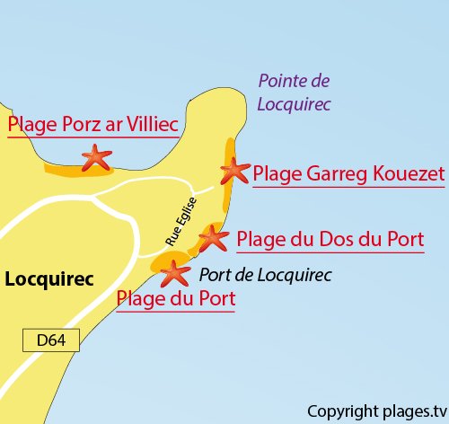 Carte de la plage de Garreg Kouezet à Locquirec