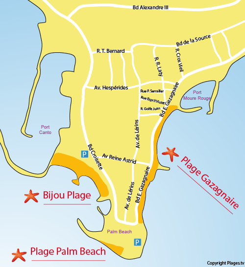 Plan de la plage Gazagnaire à Cannes