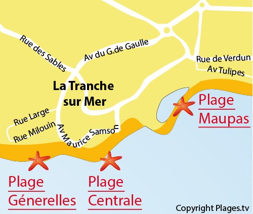 Map of Génerelles Beach in La Tranche sur Mer