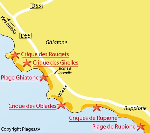 Carte de la plage de Ghiatone à Pietrosella