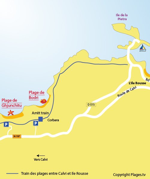 Map of the Ghjunchitu Beach in Corbara (Ile Rousse)