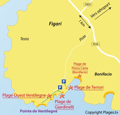 Carte de la plage de Giardinelli à Figari