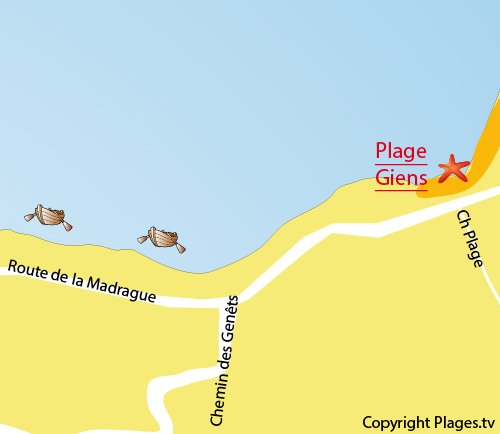 Map of Giens Beach in Hyeres