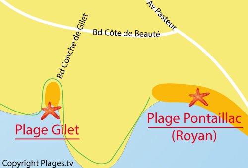 Carte de la plage de Gilet à Vaux sur Mer