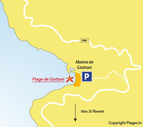 Mappa della Spiaggia di Giottani in Corsica