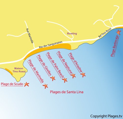 Map of Girelles Beach in Ajaccio