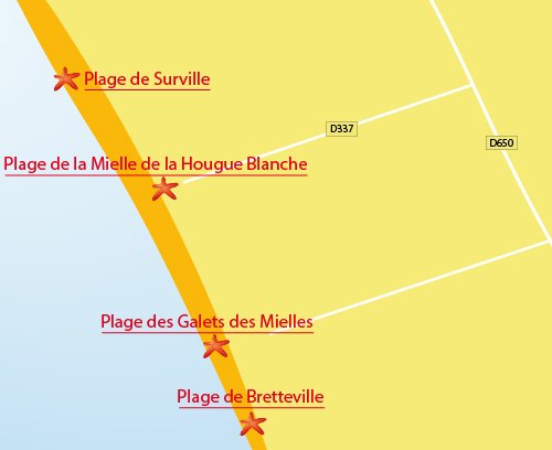 Carte de la plage de Glatigny - Mielle de la Hougue Blanche