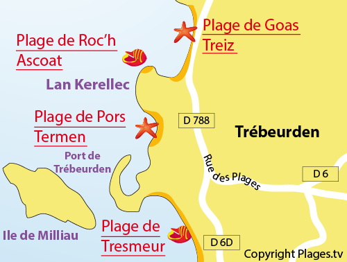 Carte de la plage de Goas Treiz de Trébeurden