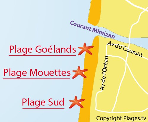 Map of Goelands Beach in Mimizan