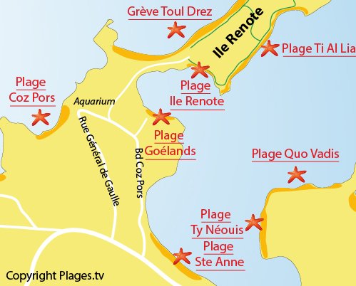 Carte de la plage des Goelands à Trégastel