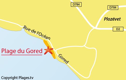 Carte de la plage du Gored à Plozévet - Bretagne