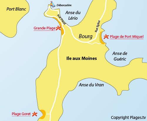 Carte de la plage du Goret sur l'Ile aux Moines