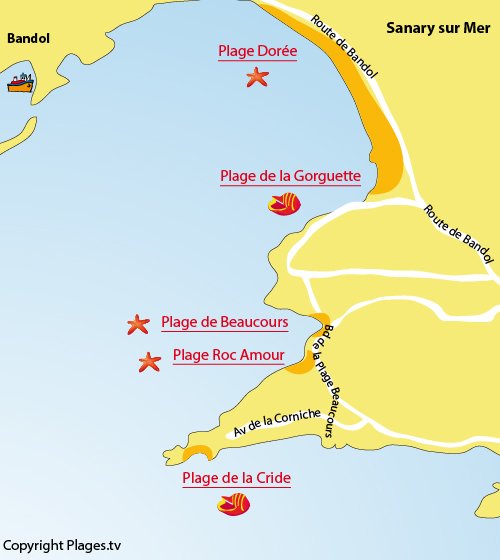 Mappa della Spiaggia della Gorguette di Sanary sur Mer