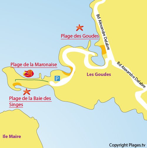 Map of Goudes Beach in Marseille in France