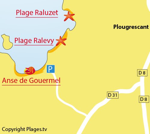 Carte de l'anse de Gouermel à Plougrescant