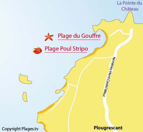 Carte de la plage du Gouffre à Plougrescant