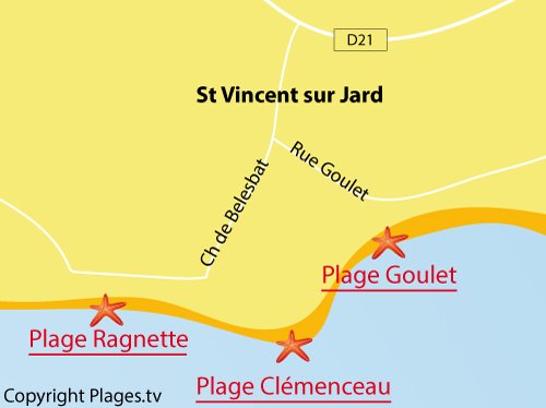 Carte de la plage du Goulet à St Vincent sur Jard