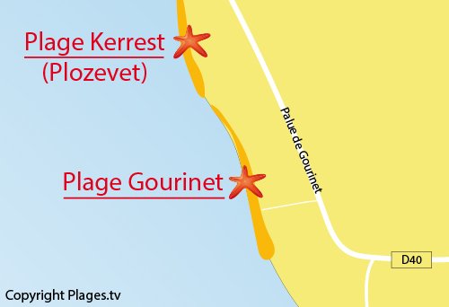 Carte de la plage du Gourinet à Pouldreuzic - Finistère Sud