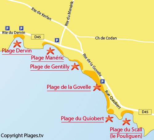 Map of Govelle Beach in Batz sur Mer