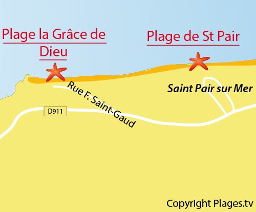 Map of Grace de Dieu Beach in Saint Pair sur Mer