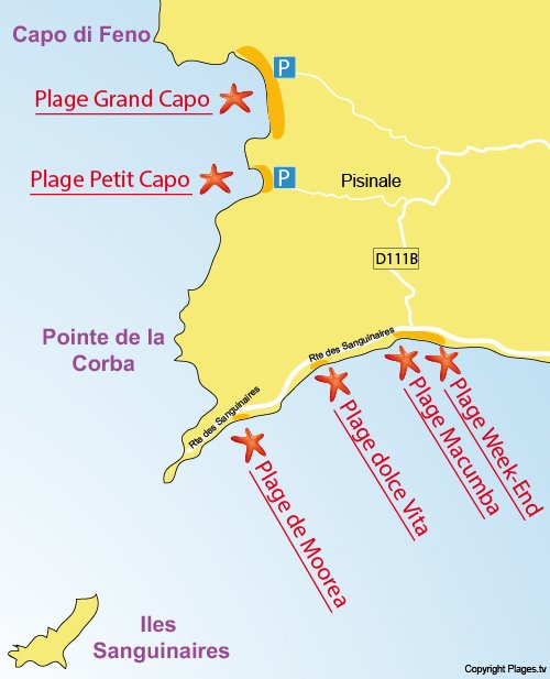 Carte de la plage du Grand Capo à Ajaccio