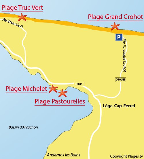 Plan de la plage du Grand Crohot au Cap Ferret (plage océane)