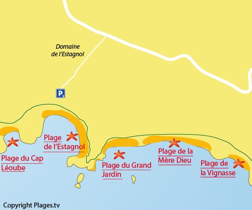 Mappa della spiaggia del Grand Jardin di Bormes les Mimosas