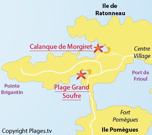 Plan de la plage du Grand Soufre sur les iles de Frioul