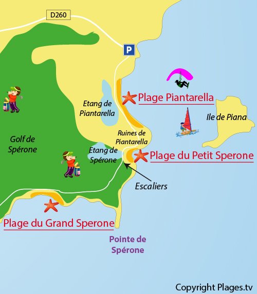 Map of Grand Sperone beach in Bonifacio in Corsica