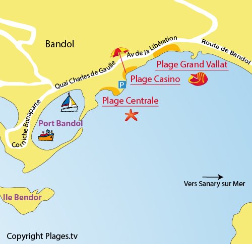 Map of the Grand Vallat Beach in Bandol