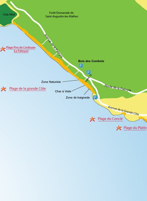 Carte de la plage de la Grande Côte à Saint Palais sur Mer