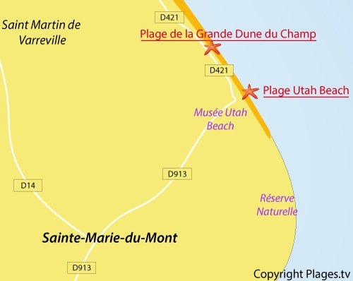 Carte de la plage de la Grande Dune - Ste Marie du Mont