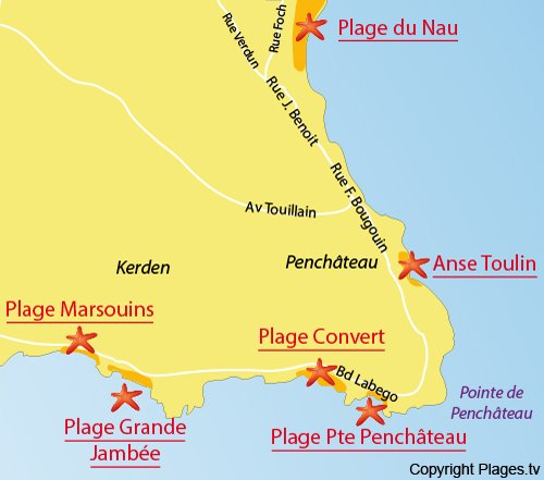 Map of Grande Jambée Beach in Le Pouliguen