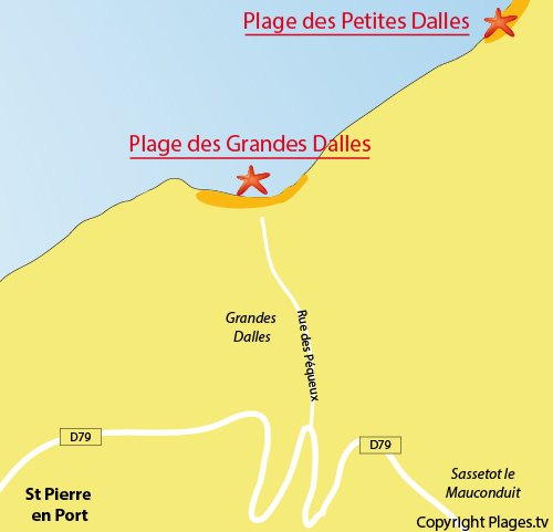 Map of Grandes Dalles beach in Normandy