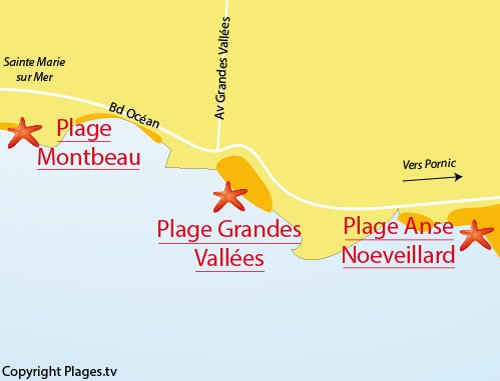 Carte de la plage des Grandes Vallées à Pornic