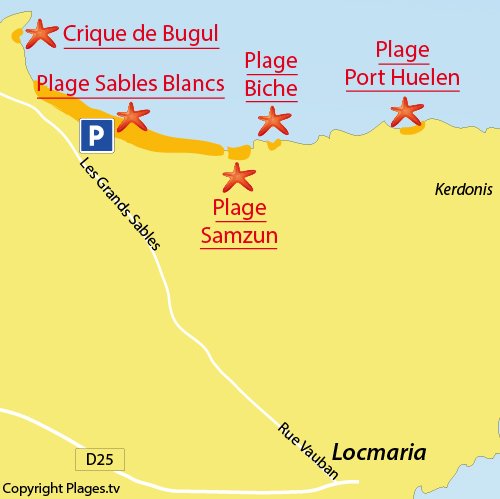 Map of Grands Sables Beach in Belle Ile en Mer